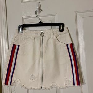 White Miniskirt with Red & Blue Striped Sides